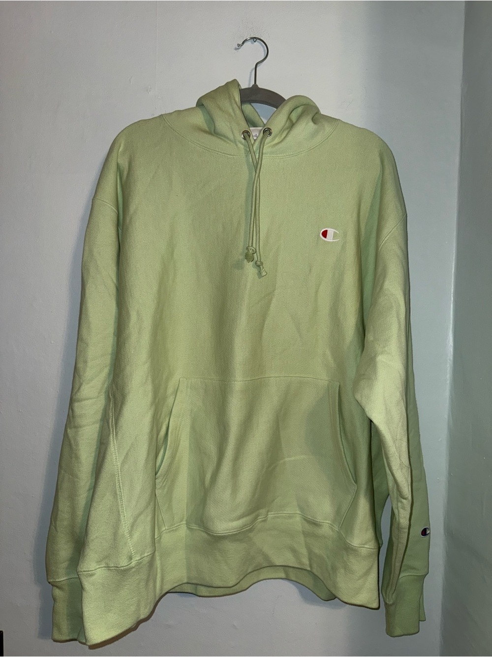 Champion Light Green Pullover Hoodie with Embroidered Logo